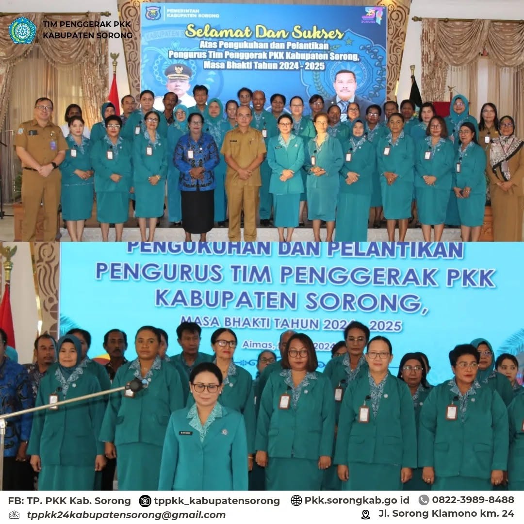 Penjabat Bupati Sorong, Ir. Edison Siagian, M.E selaku ketua Pembina mengukuhkan dan melantik Pengurus Tim Penggerak PKK Kabupaten Sorong Masa Bhakti Tahun 2024 - 2025 di Pendopo Kediaman Bupati, 28 Mei 2024.